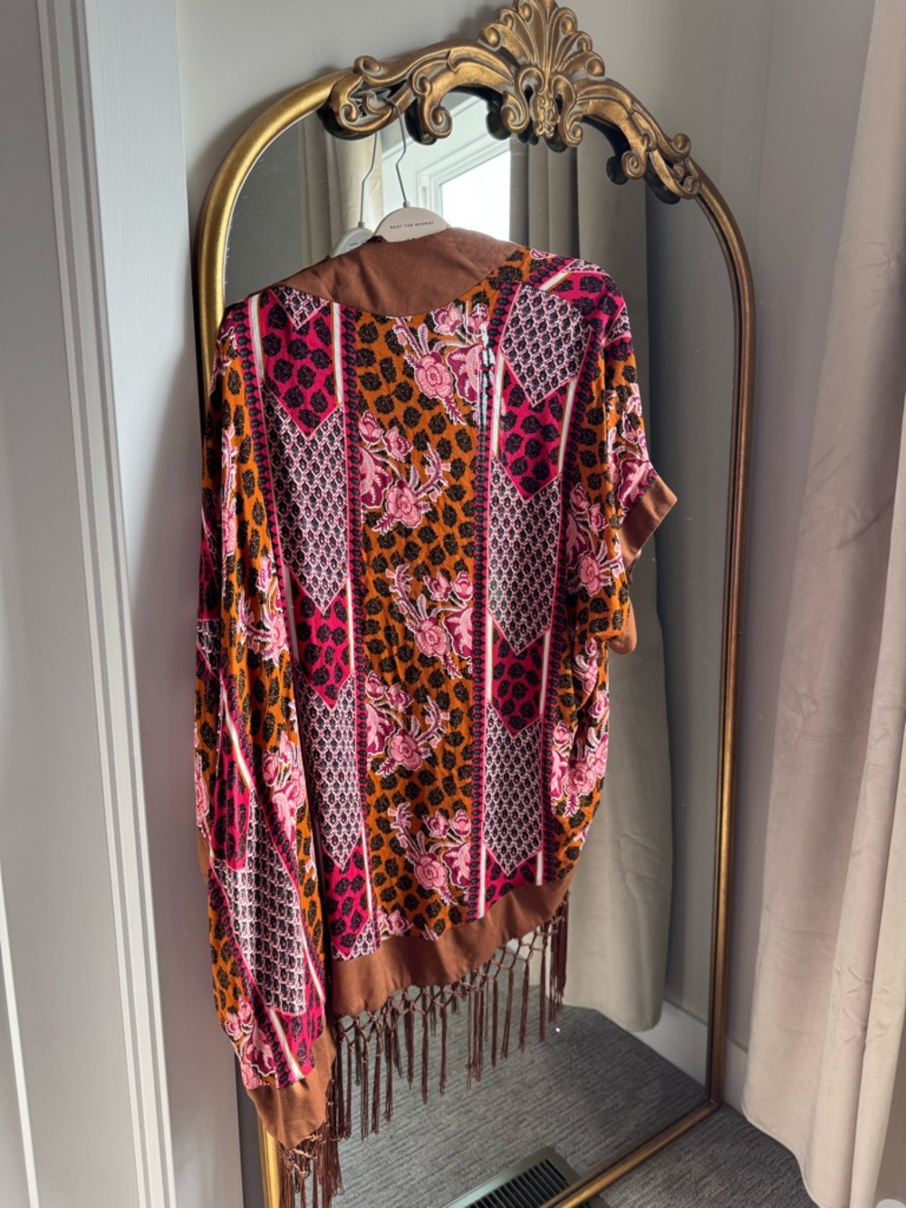 EARTHBOUND Pink & Brown Fringe Boho Kimono Tunic